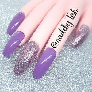 Handmade Gel Press On Nails Solid Pink Glitter